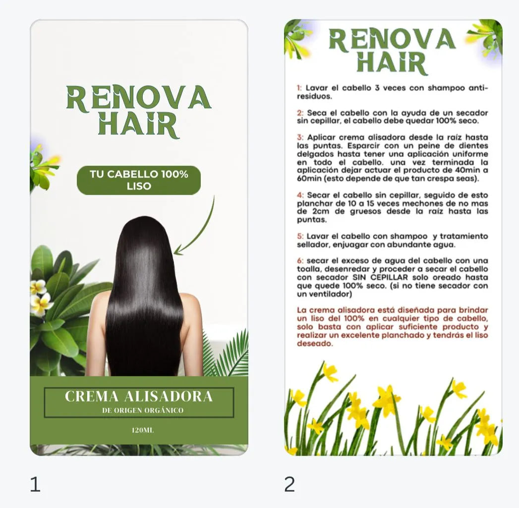 KIT RenovaHair Alisa y suaviza en 30 minutos + Shampoo y sellador Organico